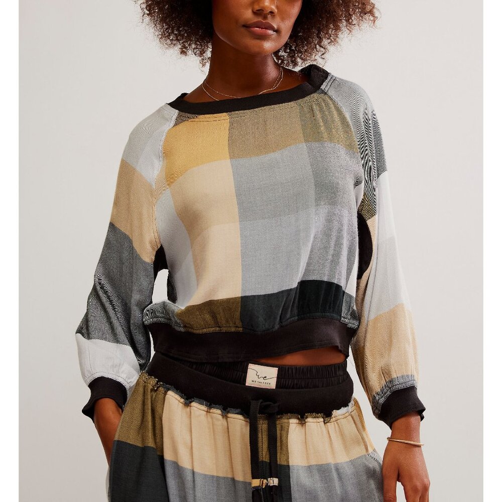 Free People Multicolor Plaid Long Sleeve Top
